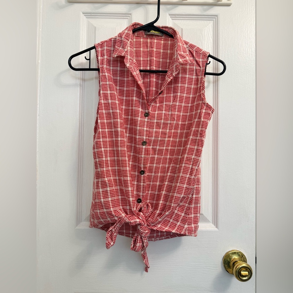 Sleeveless Red Plaid Women's Top